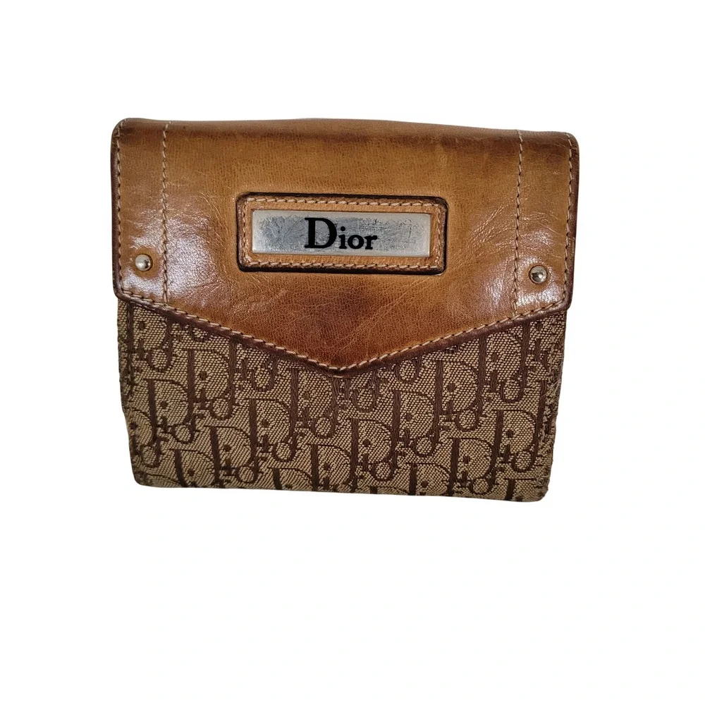 Christian Dior Vintage Trotter Monogram Canvas Compact Wallet Brown MC 0024